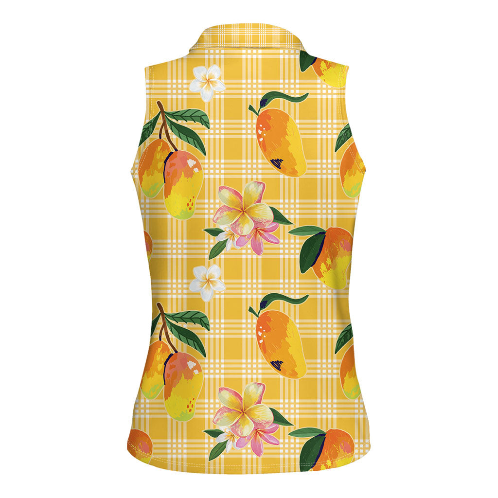 Aloha Hawaii Palaka Print Mango Plumeria Women Sleeveless Polo Shirt Fresh Lemon