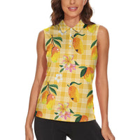 Aloha Hawaii Palaka Print Mango Plumeria Women Sleeveless Polo Shirt Fresh Lemon