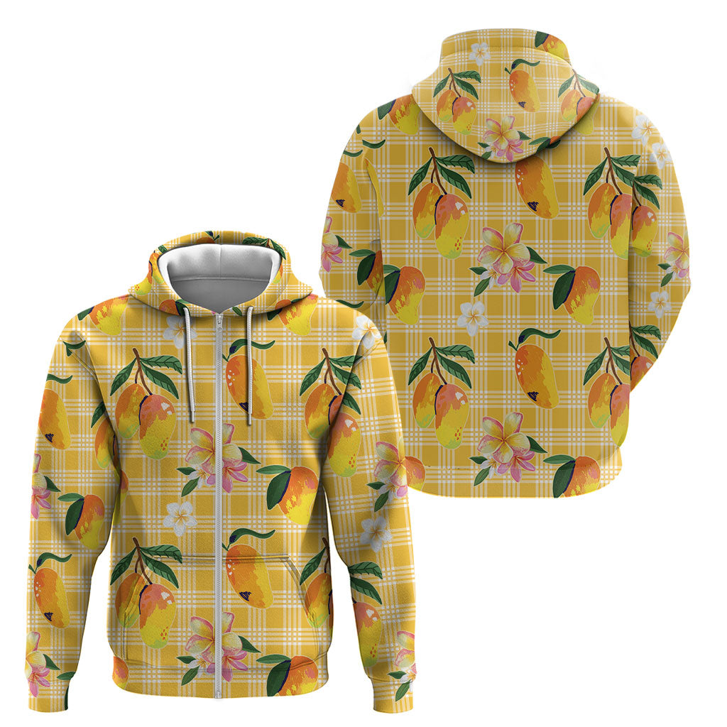 Aloha Hawaii Palaka Print Mango Plumeria Zip Hoodie Fresh Lemon