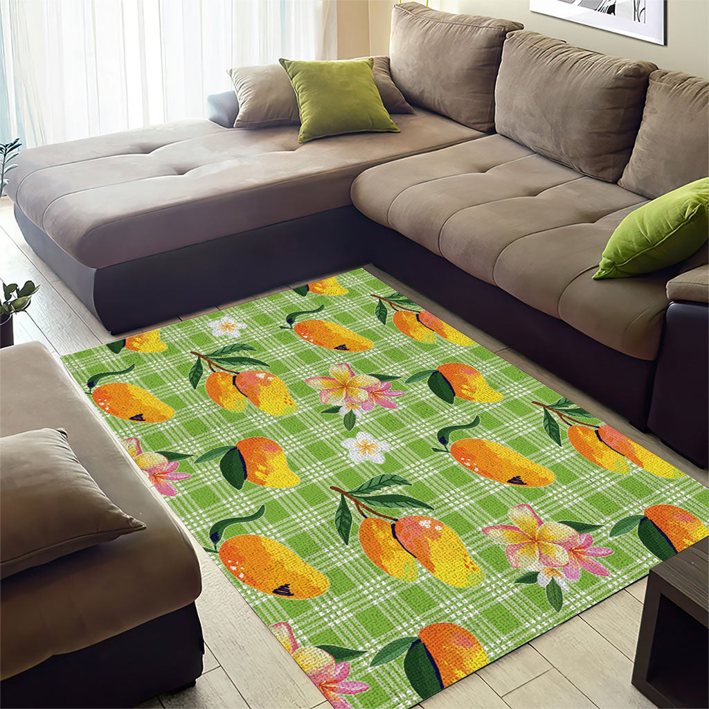 Aloha Hawaii Palaka Print Mango Plumeria Area Rug Cool Mint