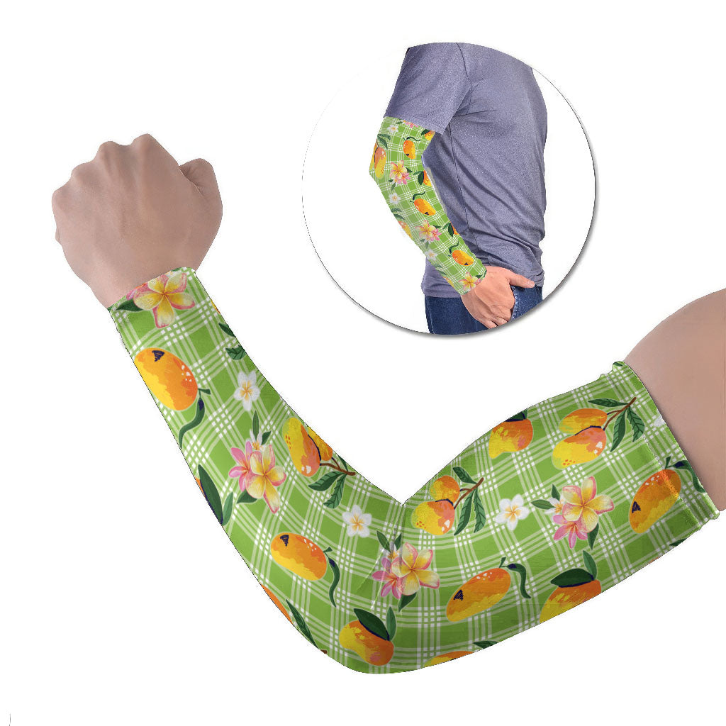 Aloha Hawaii Palaka Print Mango Plumeria Arm Sleeves Cool Mint