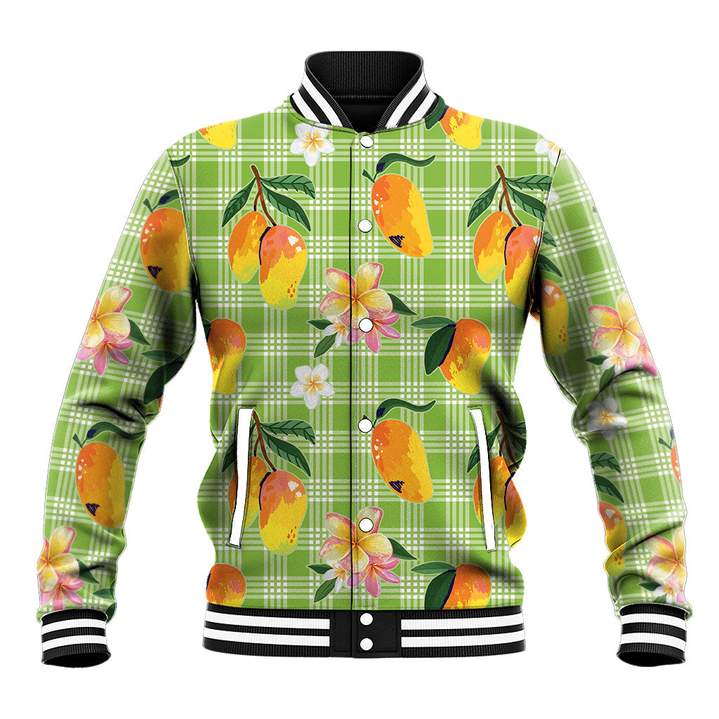 Aloha Hawaii Palaka Print Mango Plumeria Baseball Jacket Cool Mint