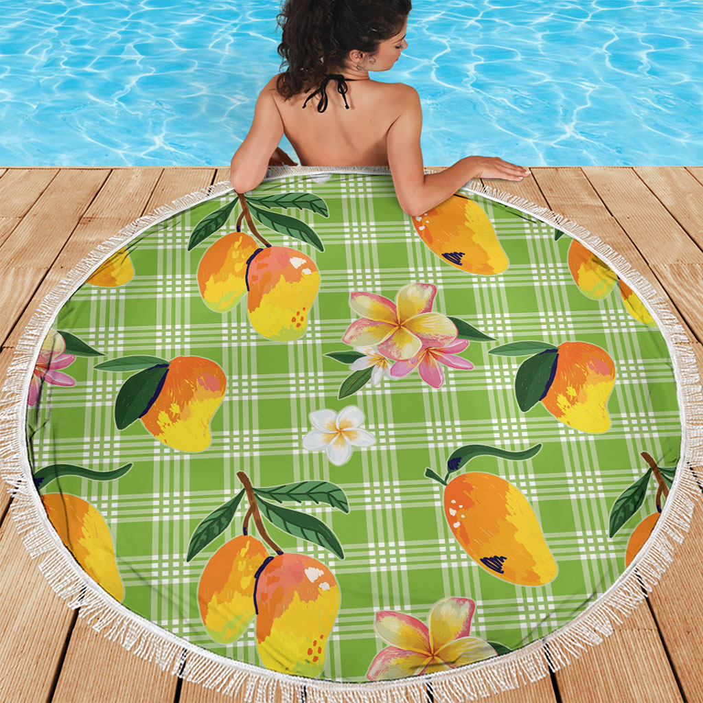 Aloha Hawaii Palaka Print Mango Plumeria Beach Blanket Cool Mint
