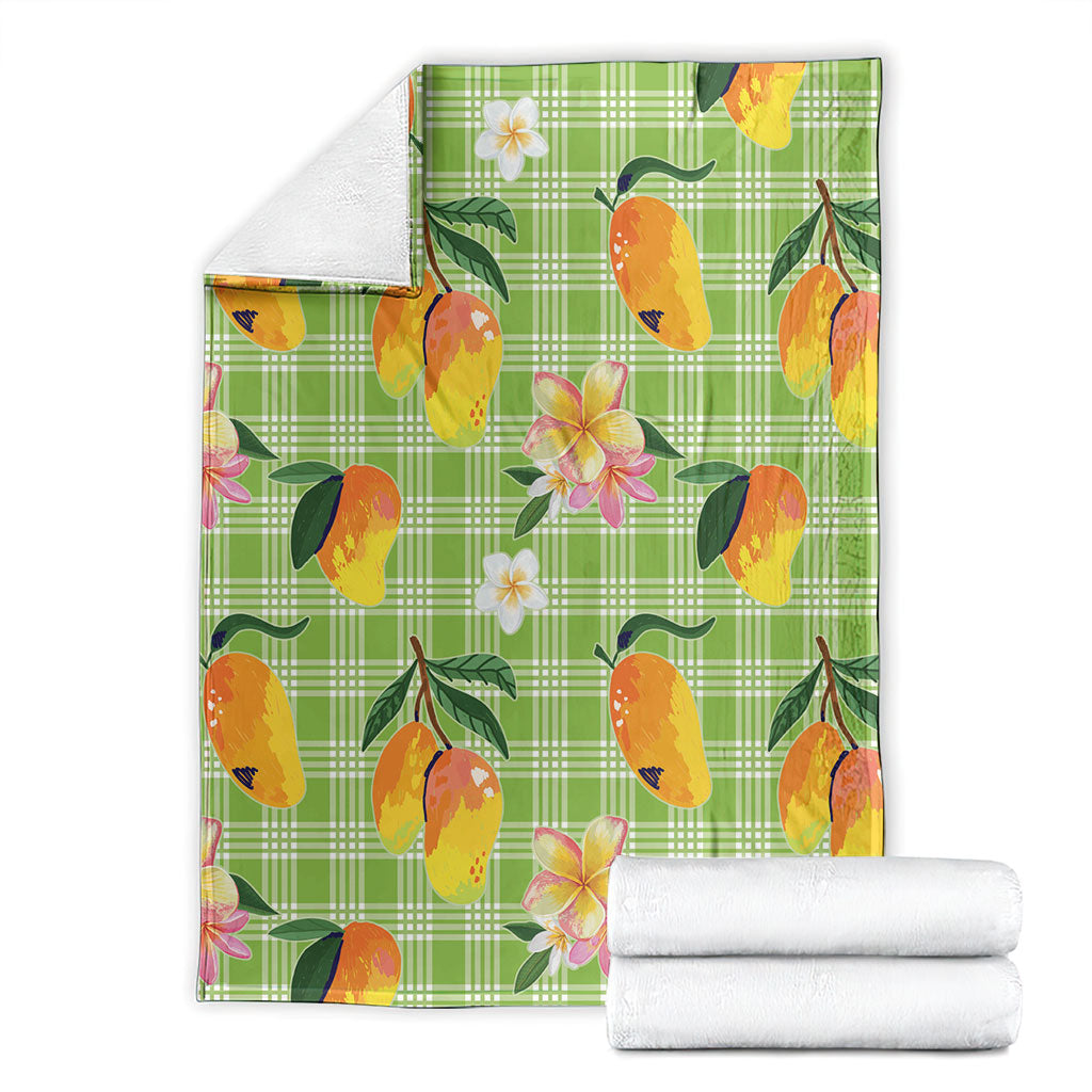 Aloha Hawaii Palaka Print Mango Plumeria Blanket Cool Mint
