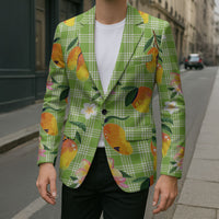Aloha Hawaii Palaka Print Mango Plumeria Blazer Cool Mint