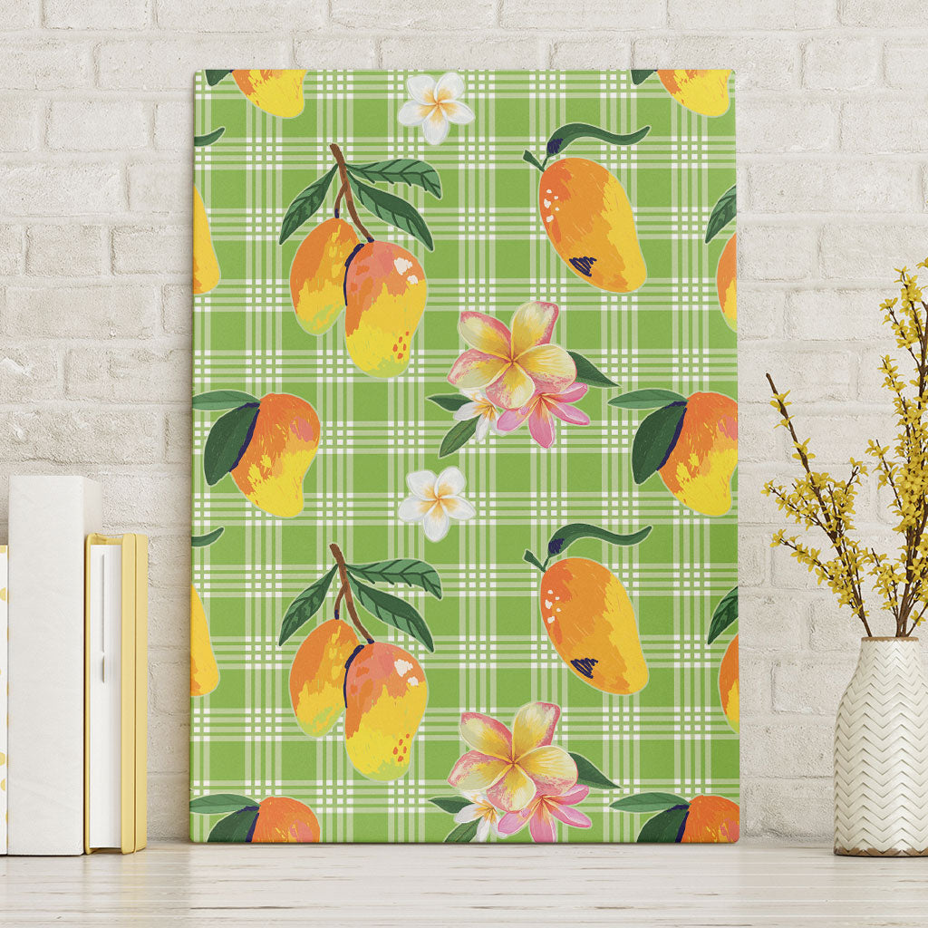 Aloha Hawaii Palaka Print Mango Plumeria Canvas Wall Art Cool Mint