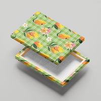 Aloha Hawaii Palaka Print Mango Plumeria Canvas Wall Art Cool Mint