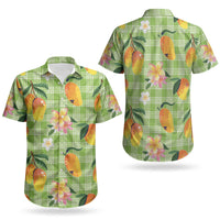 Aloha Hawaii Palaka Print Mango Plumeria Couples Matching Off Shoulder Maxi Dress and Hawaiian Shirt Cool Mint