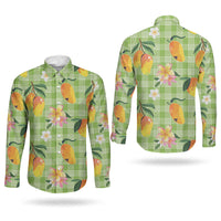 Aloha Hawaii Palaka Print Mango Plumeria Couples Matching Short Sleeve Bodycon Dress and Long Sleeve Button Shirt Cool Mint