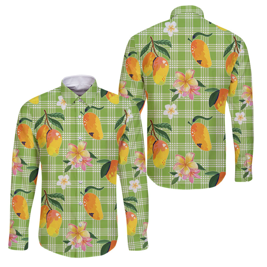 Aloha Hawaii Palaka Print Mango Plumeria Family Matching Short Sleeve Bodycon Dress and Hawaiian Shirt Cool Mint