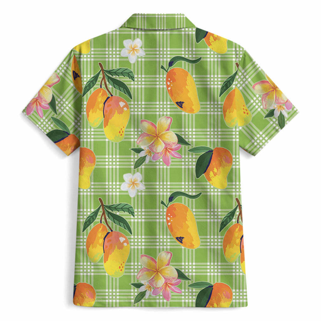 Aloha Hawaii Palaka Print Mango Plumeria Hawaiian Shirt Cool Mint