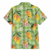 Aloha Hawaii Palaka Print Mango Plumeria Hawaiian Shirt Cool Mint