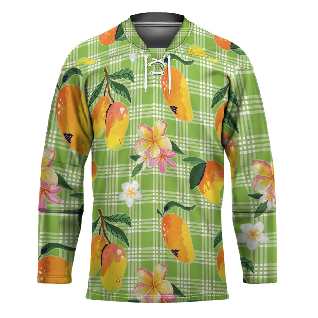 Aloha Hawaii Palaka Print Mango Plumeria Hockey Jersey Cool Mint