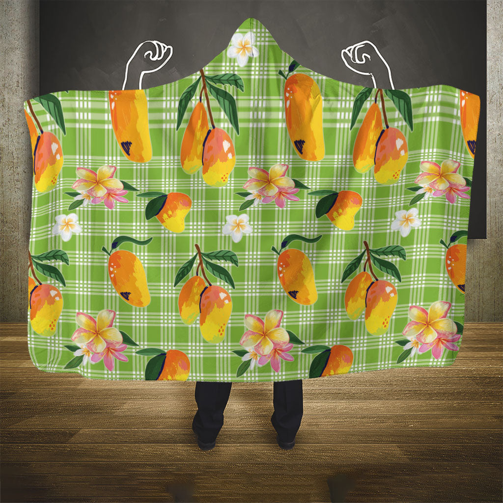 Aloha Hawaii Palaka Print Mango Plumeria Hooded Blanket Cool Mint