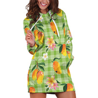 Aloha Hawaii Palaka Print Mango Plumeria Hoodie Dress Cool Mint