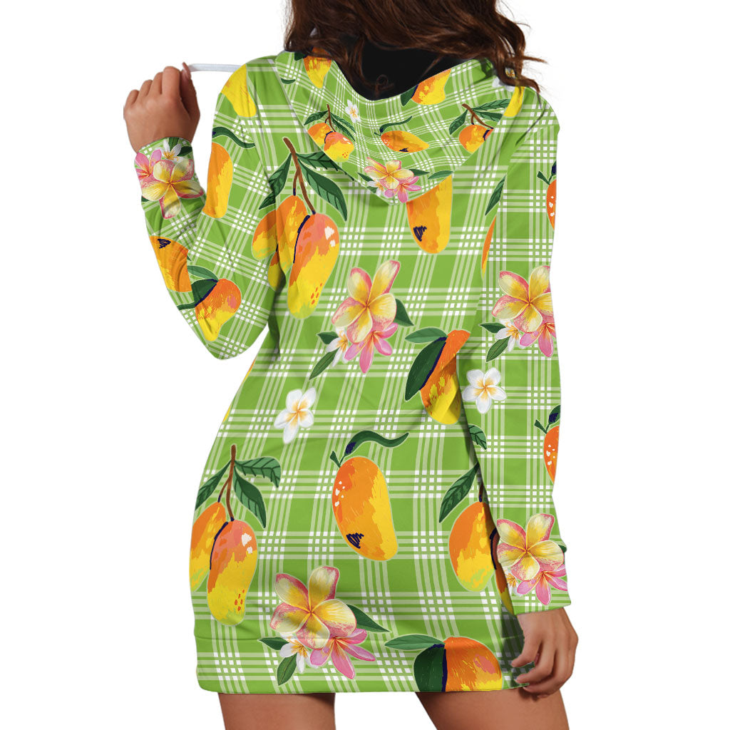 Aloha Hawaii Palaka Print Mango Plumeria Hoodie Dress Cool Mint