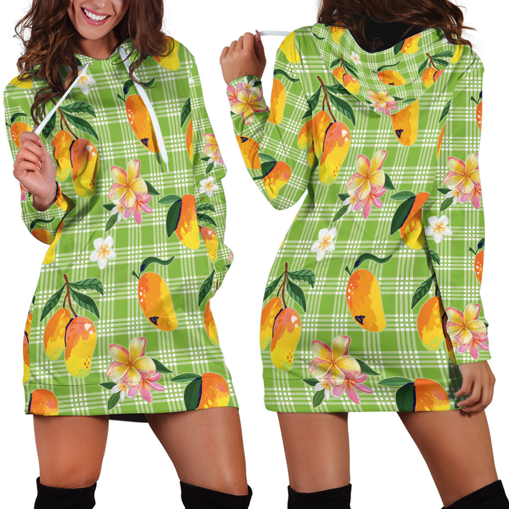 Aloha Hawaii Palaka Print Mango Plumeria Hoodie Dress Cool Mint