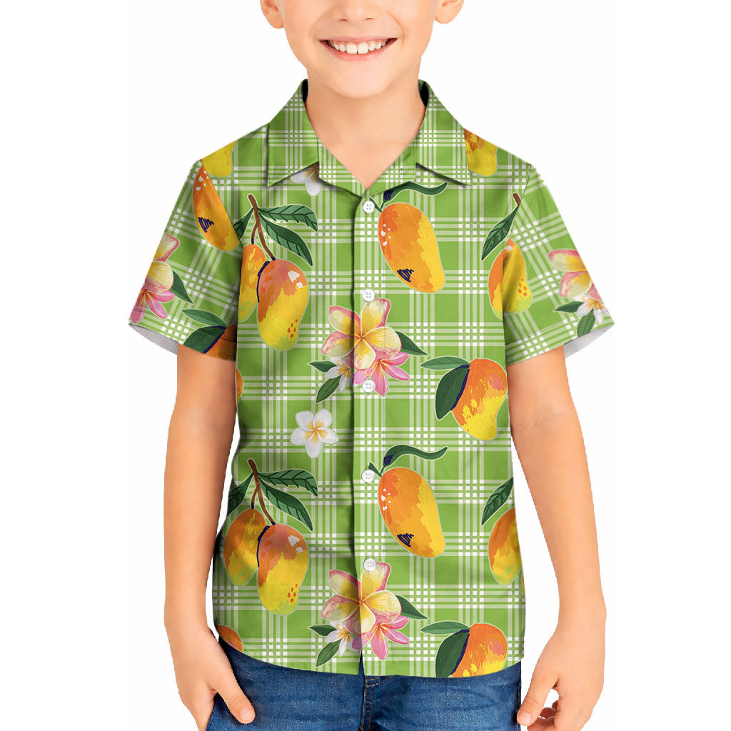 Aloha Hawaii Palaka Print Mango Plumeria Kid Hawaiian Shirt Cool Mint