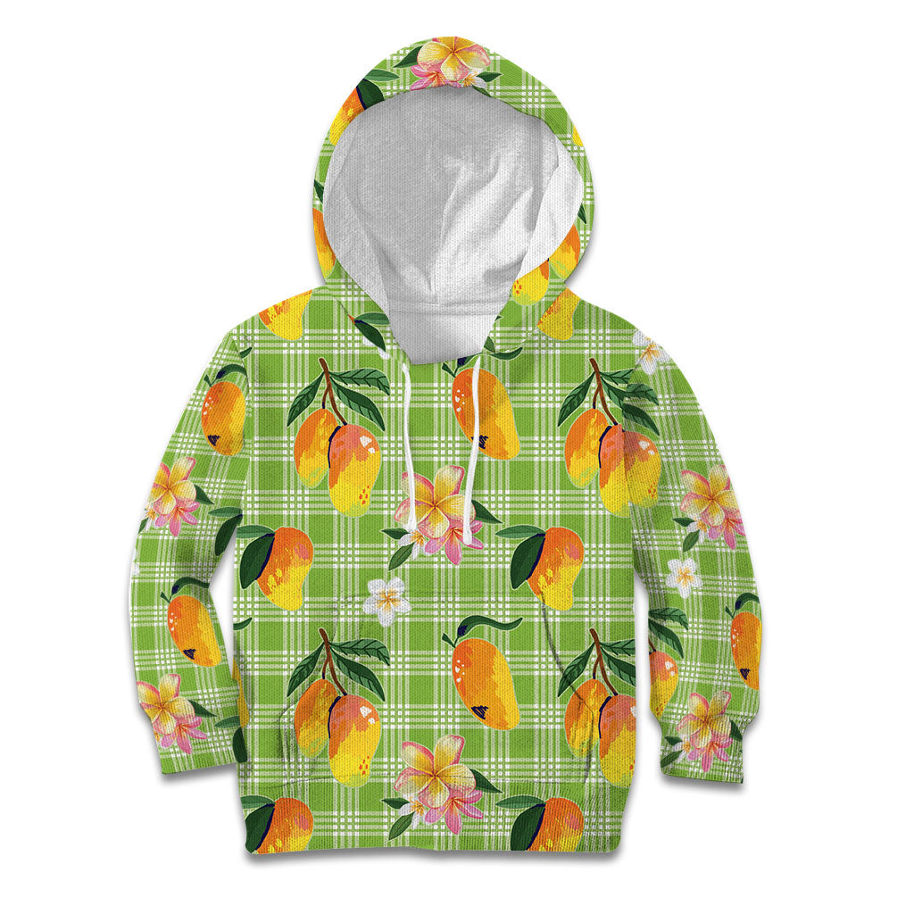 Aloha Hawaii Palaka Print Mango Plumeria Kid Hoodie Cool Mint