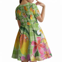 Aloha Hawaii Palaka Print Mango Plumeria Kid Short Sleeve Dress Cool Mint