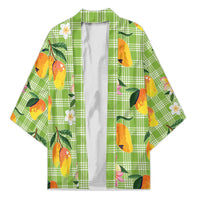 Aloha Hawaii Palaka Print Mango Plumeria Kimono Cool Mint