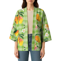 Aloha Hawaii Palaka Print Mango Plumeria Kimono Cool Mint