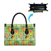Aloha Hawaii Palaka Print Mango Plumeria Leather Bag Cool Mint