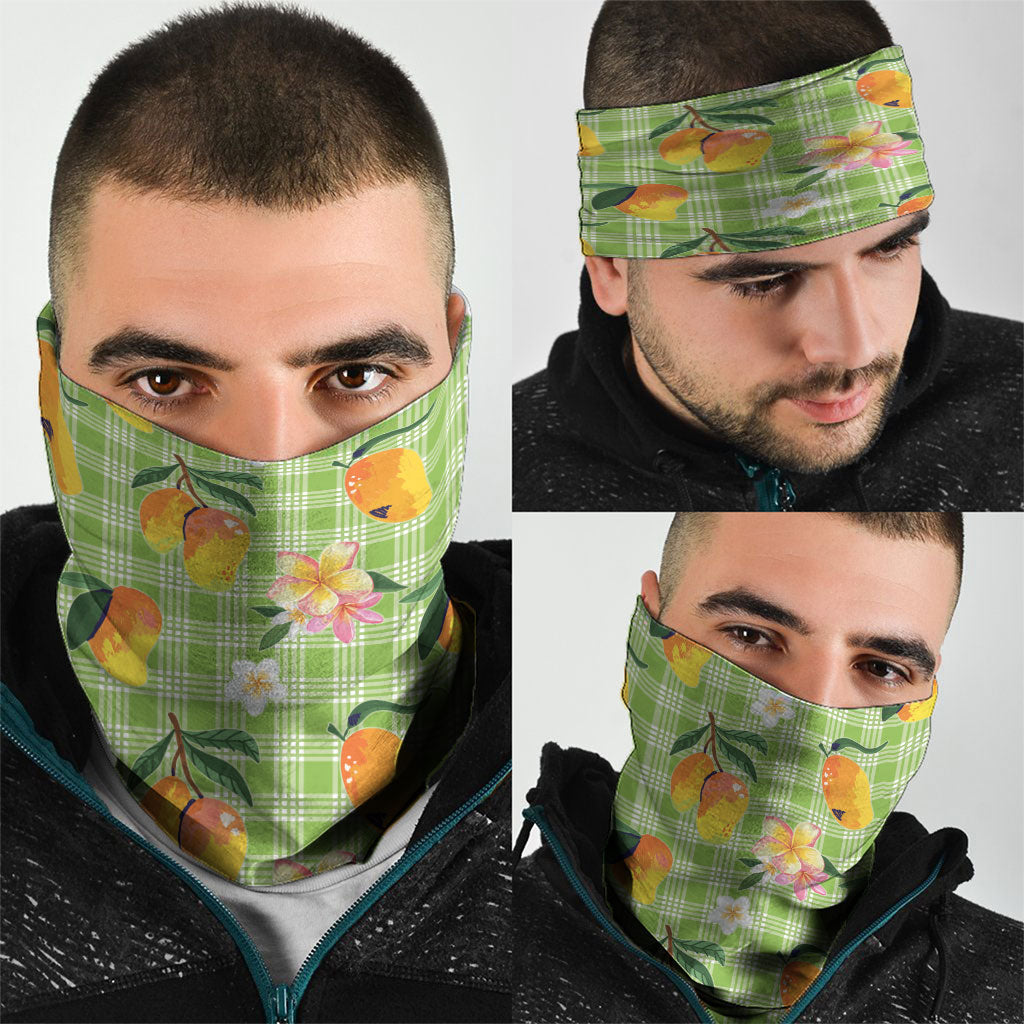 Aloha Hawaii Palaka Print Mango Plumeria Neck Gaiter Cool Mint