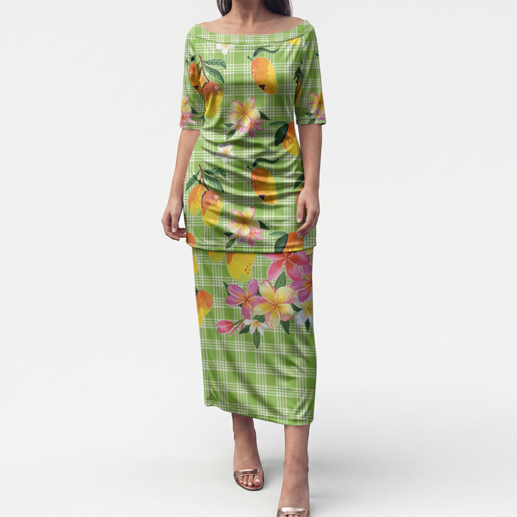 Aloha Hawaii Palaka Print Mango Plumeria Puletasi Cool Mint