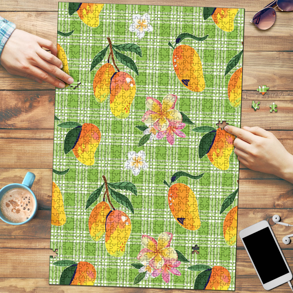 Aloha Hawaii Palaka Print Mango Plumeria Puzzle Cool Mint