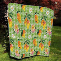 Aloha Hawaii Palaka Print Mango Plumeria Quilt Cool Mint