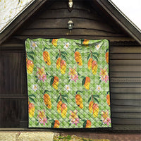 Aloha Hawaii Palaka Print Mango Plumeria Quilt Cool Mint