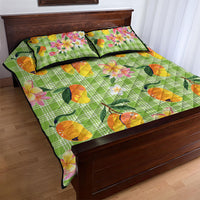 Aloha Hawaii Palaka Print Mango Plumeria Quilt Bed Set Cool Mint