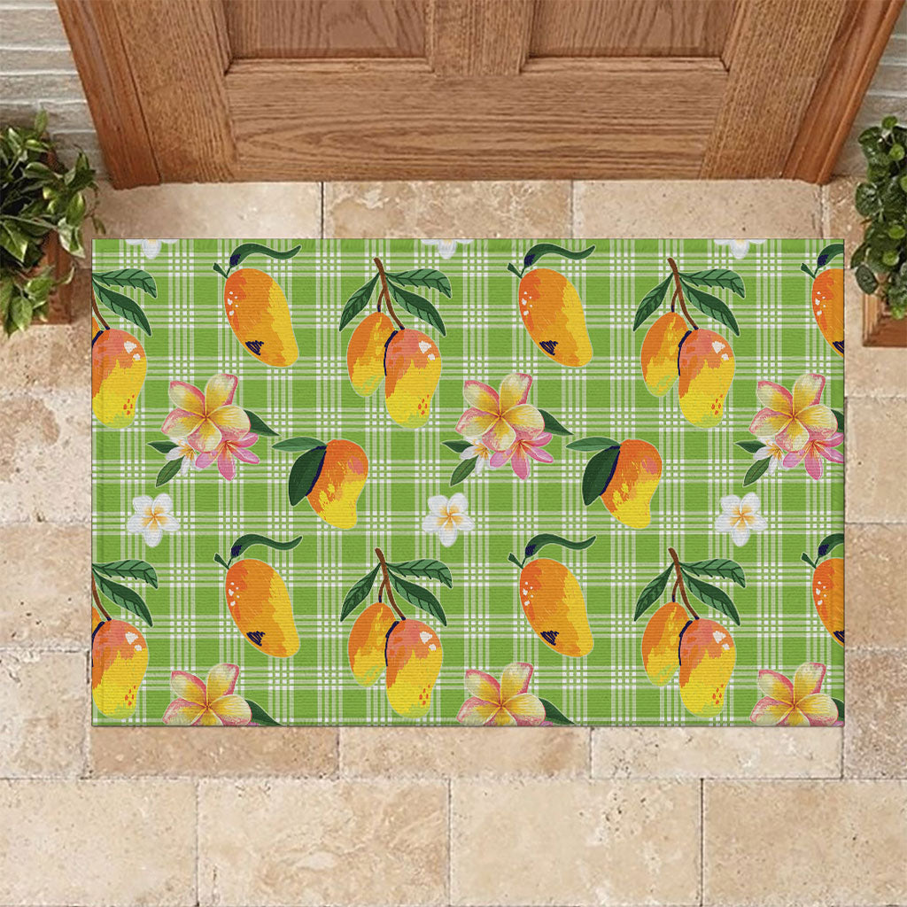 Aloha Hawaii Palaka Print Mango Plumeria Rubber Doormat Cool Mint