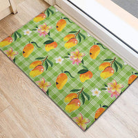 Aloha Hawaii Palaka Print Mango Plumeria Rubber Doormat Cool Mint