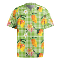 Aloha Hawaii Palaka Print Mango Plumeria Rugby Jersey Cool Mint