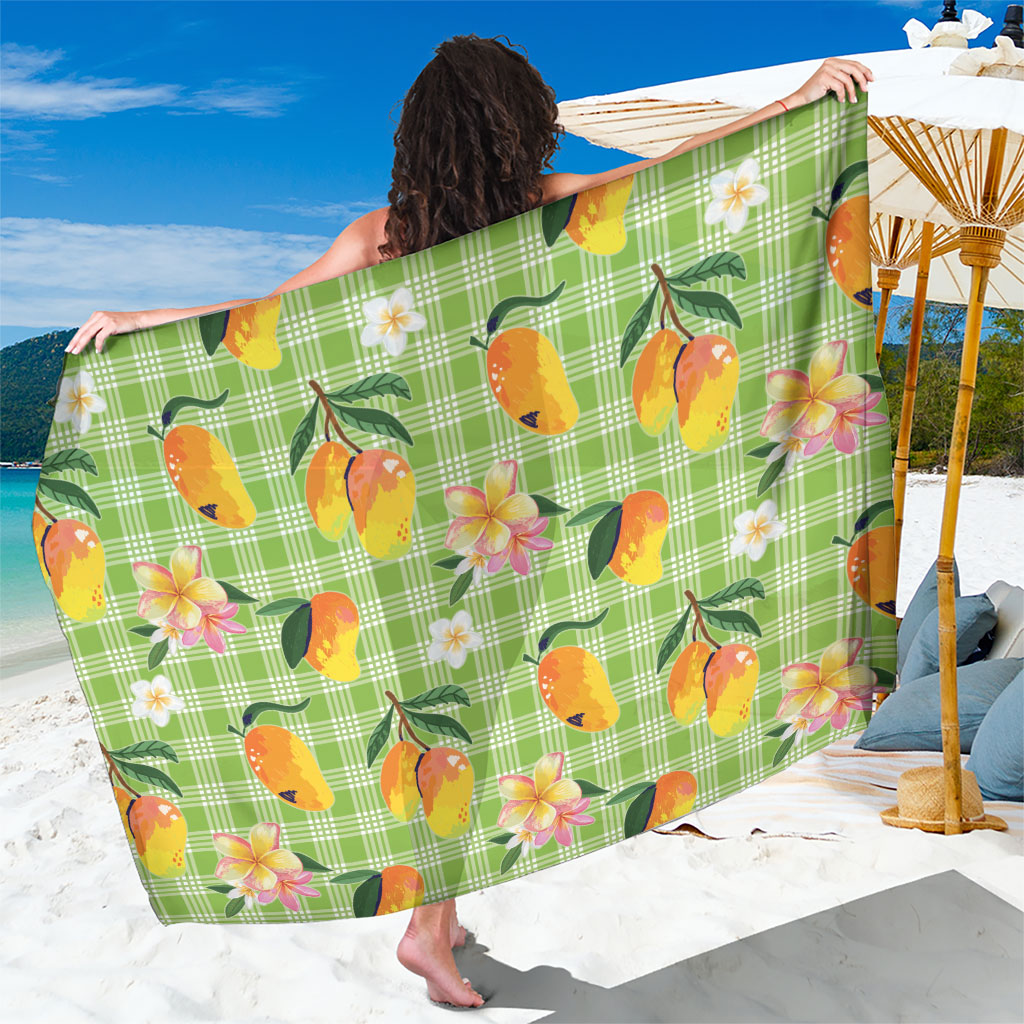Aloha Hawaii Palaka Print Mango Plumeria Sarong Cool Mint