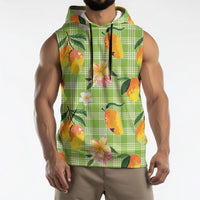 Aloha Hawaii Palaka Print Mango Plumeria Sleeveless Hoodie Cool Mint