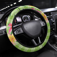 Aloha Hawaii Palaka Print Mango Plumeria Steering Wheel Cover Cool Mint