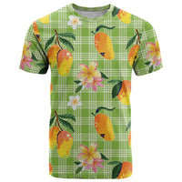 Aloha Hawaii Palaka Print Mango Plumeria T Shirt Cool Mint