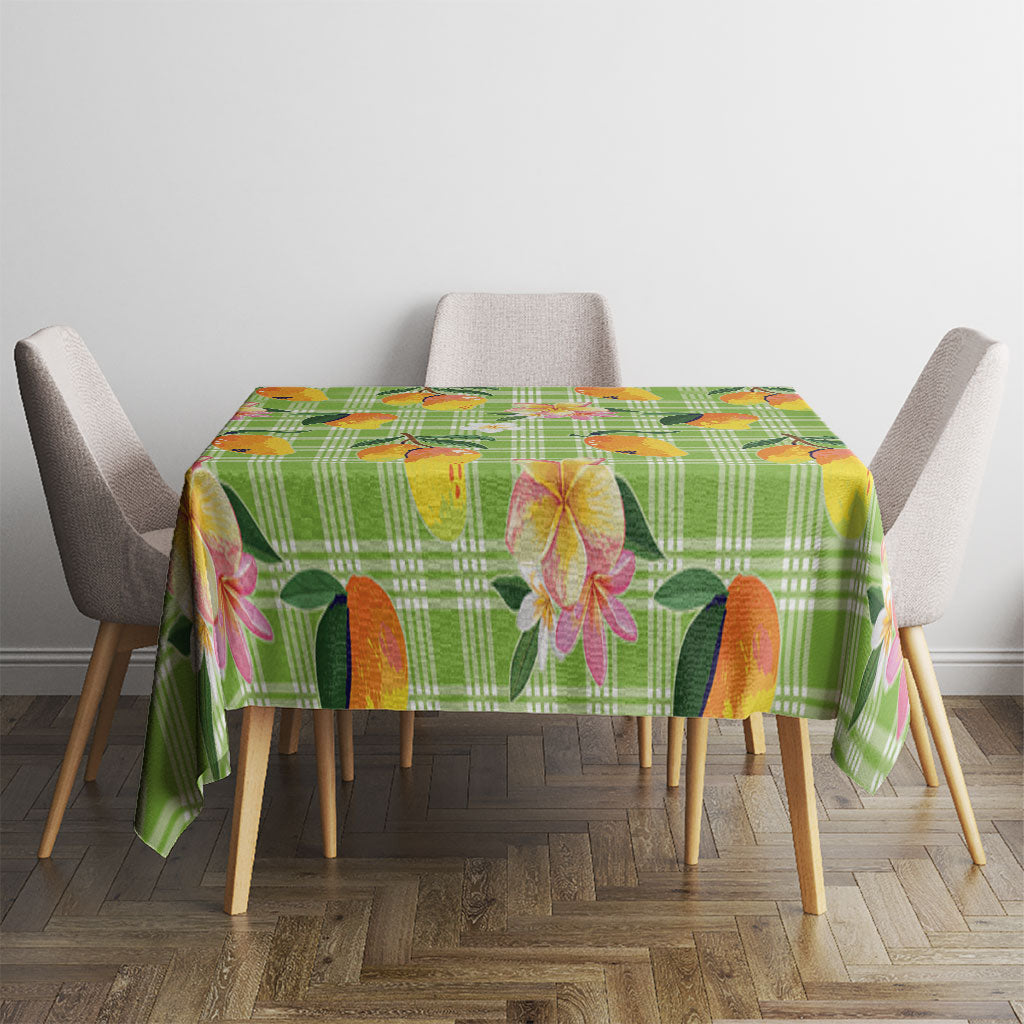 Aloha Hawaii Palaka Print Mango Plumeria Tablecloth Cool Mint