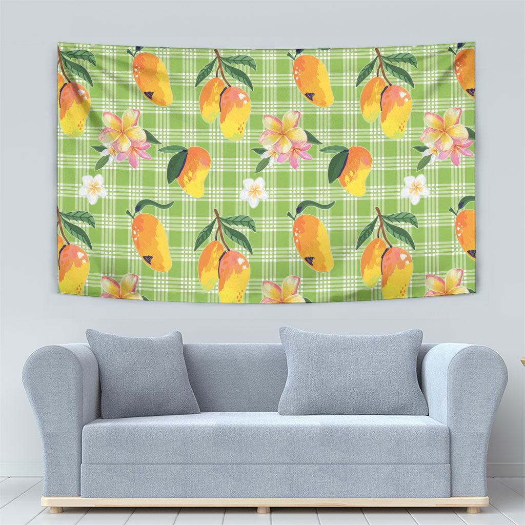 Aloha Hawaii Palaka Print Mango Plumeria Tapestry Cool Mint