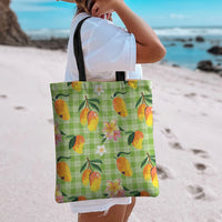Aloha Hawaii Palaka Print Mango Plumeria Tote Bag Cool Mint