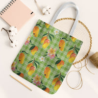 Aloha Hawaii Palaka Print Mango Plumeria Tote Bag Cool Mint