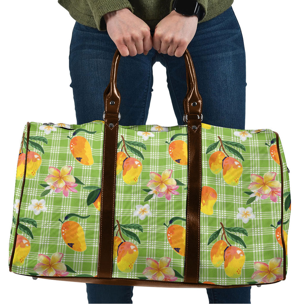 Aloha Hawaii Palaka Print Mango Plumeria Travel Bag Cool Mint