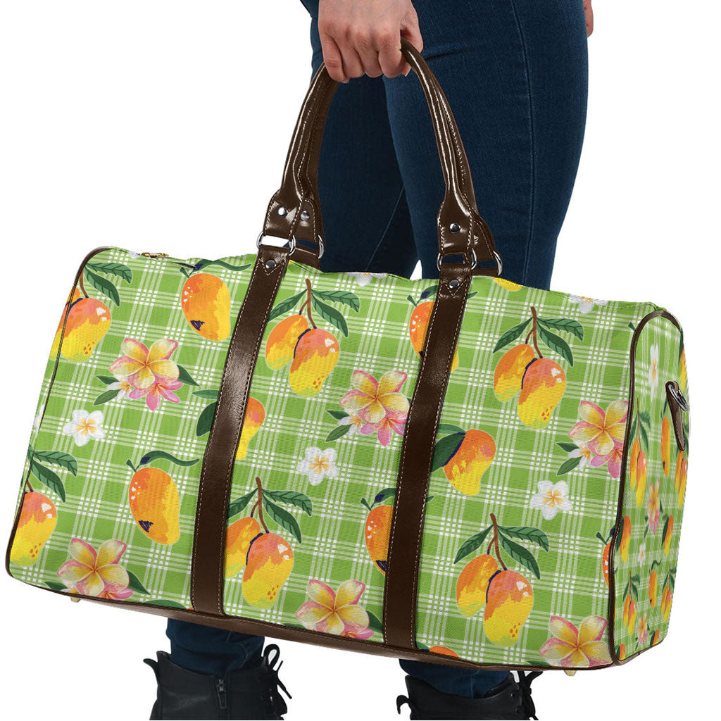 Aloha Hawaii Palaka Print Mango Plumeria Travel Bag Cool Mint