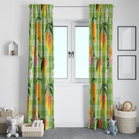 Aloha Hawaii Palaka Print Mango Plumeria Window Curtain Cool Mint