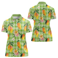 Aloha Hawaii Palaka Print Mango Plumeria Women Polo Shirt Cool Mint