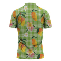 Aloha Hawaii Palaka Print Mango Plumeria Zipper Polo Shirt Cool Mint