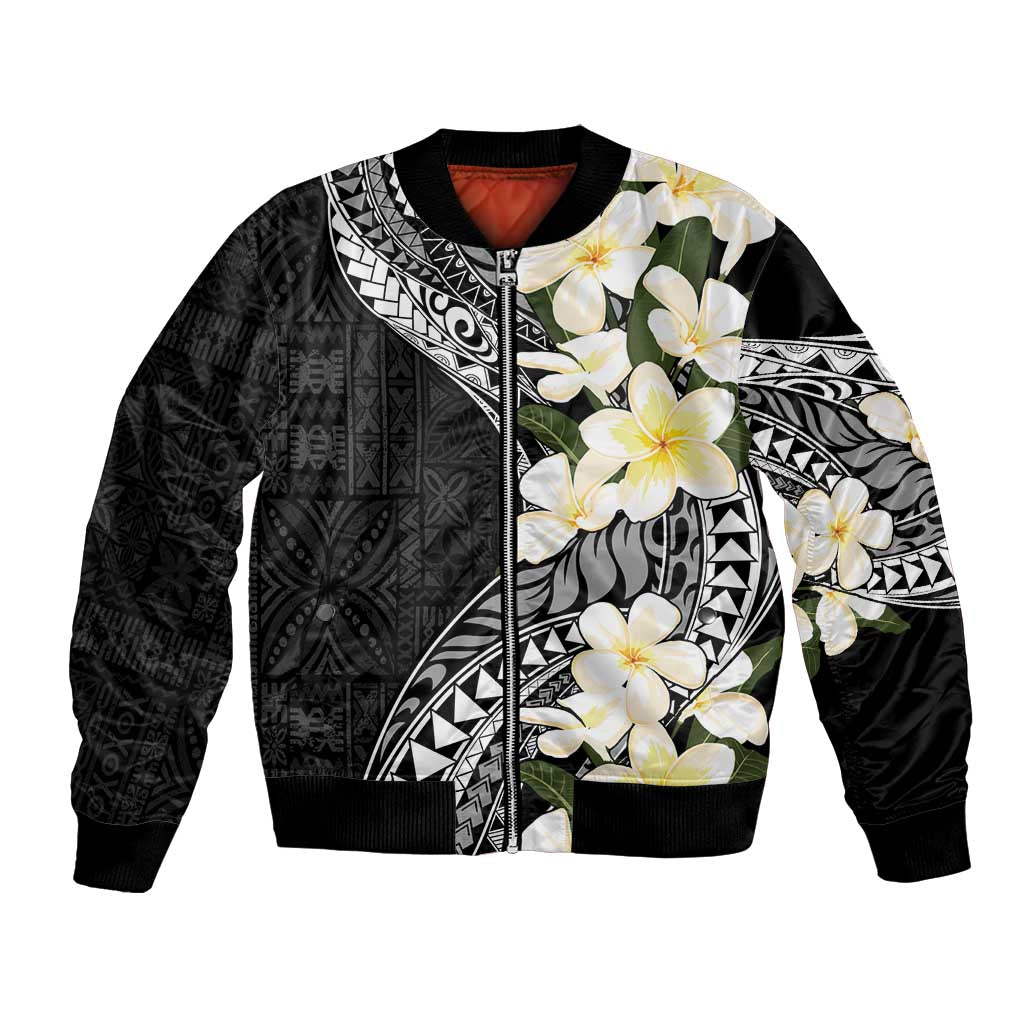 Aloha Hawaii Festive Bomber Jacket Frangipani Lace Classic LT7 Unisex Black - Polynesian Pride